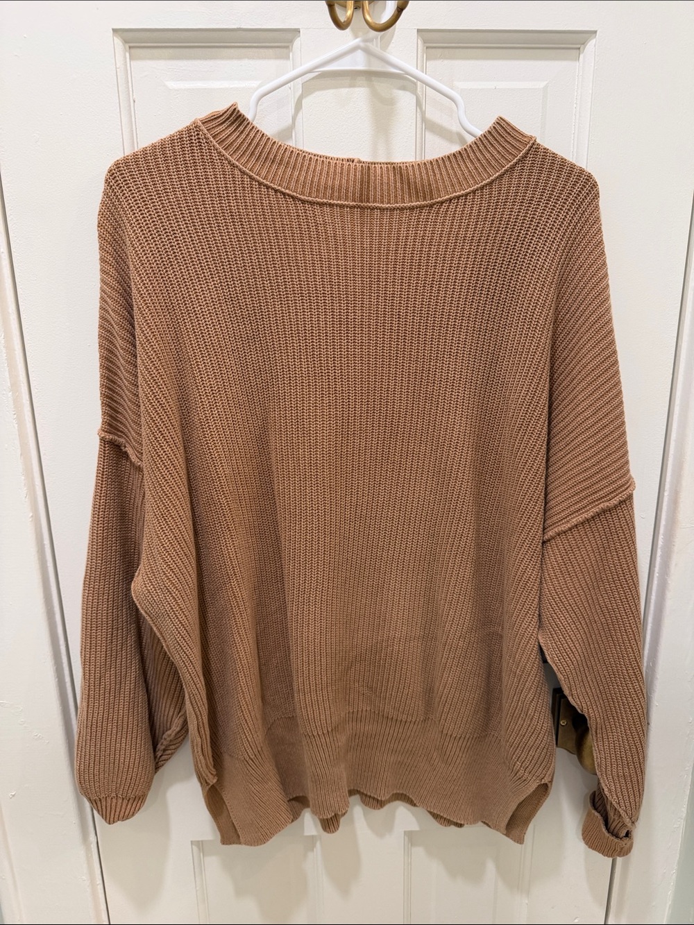 aerie Oversized Crewneck Sweater in Camel